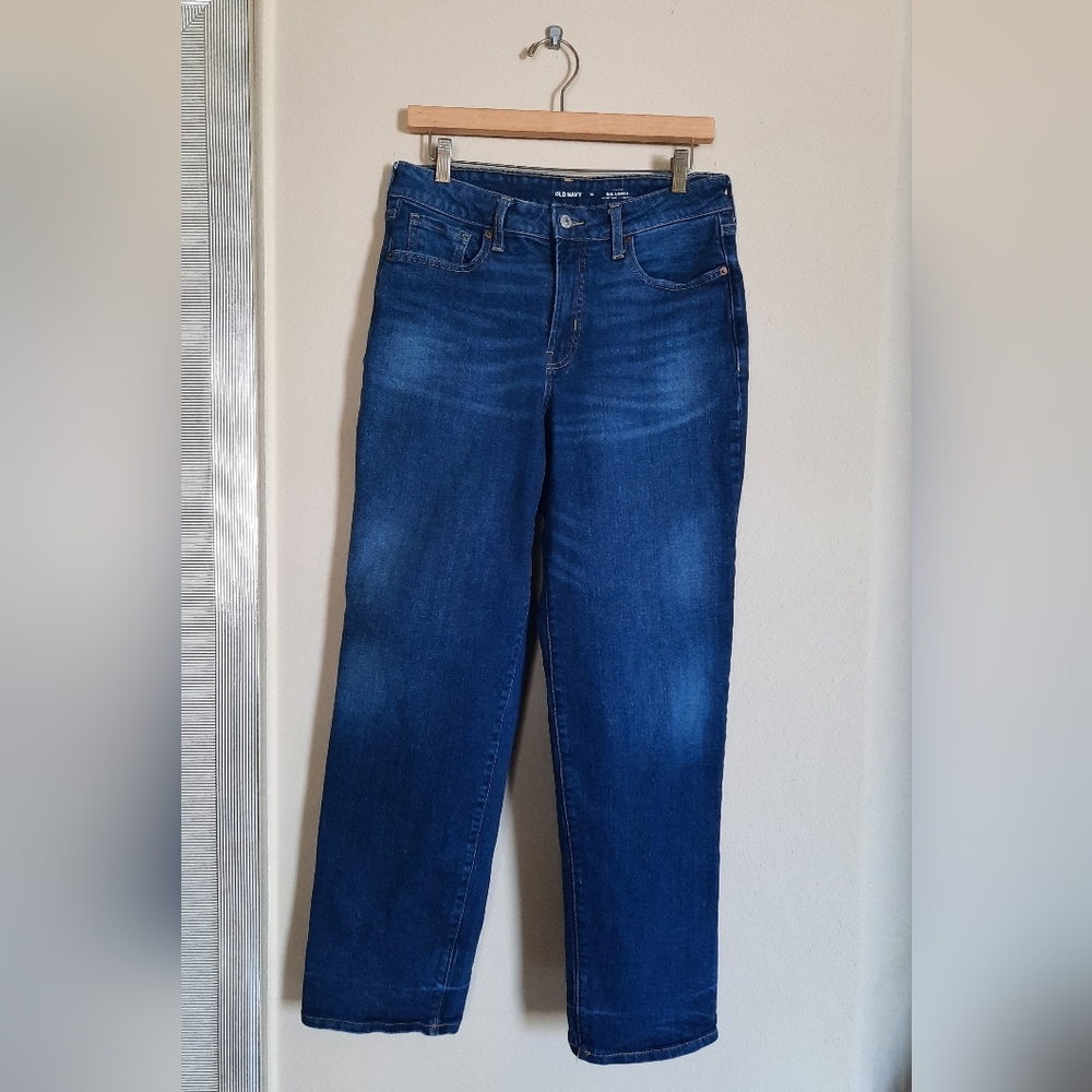 Old Navy Women's High Rise OG Loose Fit Jeans - Dark Blue Straight Baggy Wide